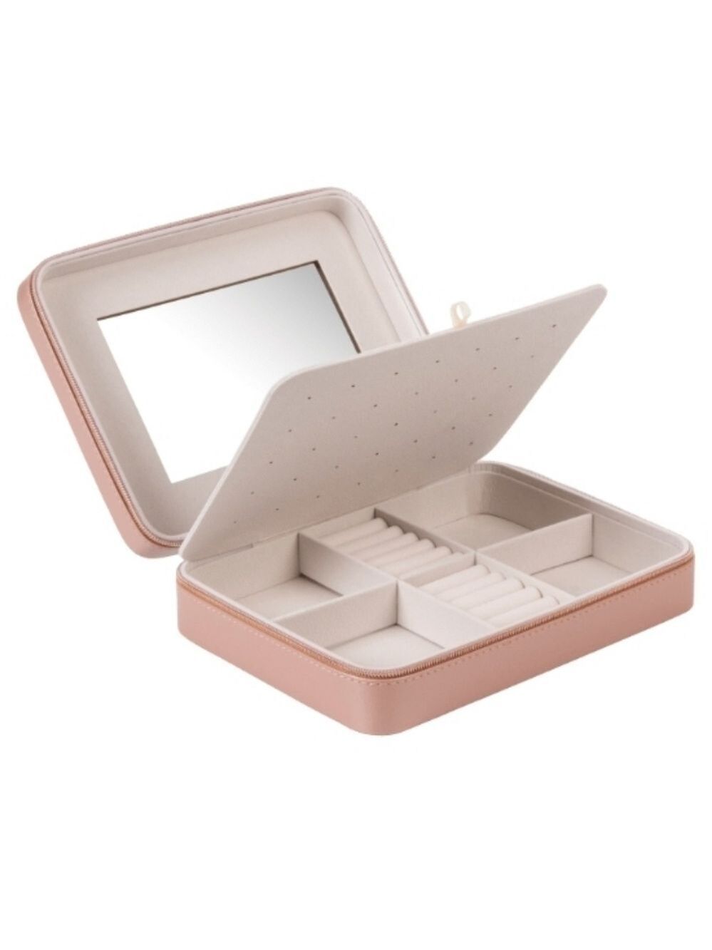 HEIDI & OAK LARGE PINK LEATHER JEWELRY ORGANIZER WITH MIRROR AND POUCH - Picture 1 of 7
